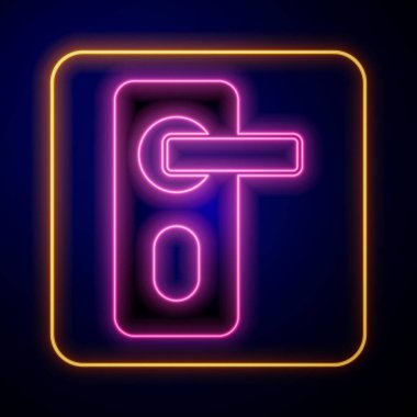 Parlayan neon parmak izi kapı kilidi simgesi siyah arkaplanda izole edildi. Kimlik uygulaması simgesi. Kimlik işareti. Kimliğe dokun. Vektör