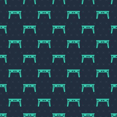 Green line Office desk icon isolated seamless pattern on blue background.  Vector