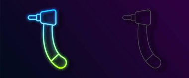 Parlak neon çizgili matkap simgesi siyah arkaplanda izole edildi. Delme ve öğütme aletleri için el işi. Vektör