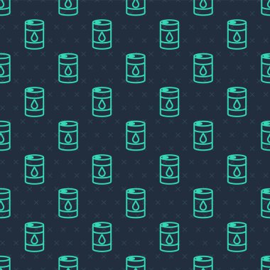 Yeşil çizgi fıçı yağı ikonu mavi arka planda izole edilmiş pürüzsüz desen. Vektör