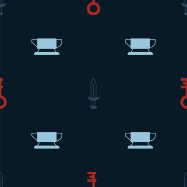 Eski anahtarı, Ortaçağ kılıcını ve demirci örs aletini pürüzsüz desene ayarlayın. Vektör