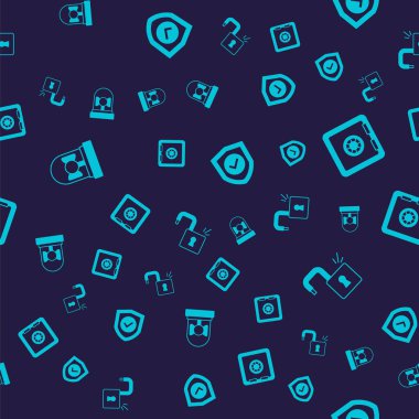 Alarm zilini, Güvenli, Kalkan 'ı işaretli ve açık asma kilidi pürüzsüz desene ayarlayın. Vektör