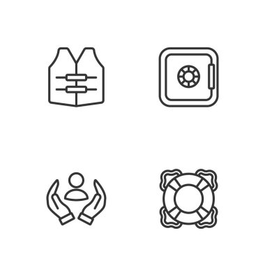 Lifebuoy, sigorta, ceket ve kasa ikonu. Vektör