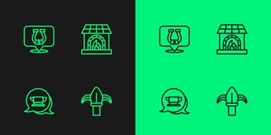 Klasik demir çit, demirci örs aleti, at nalı ve fırın ikonu. Vektör