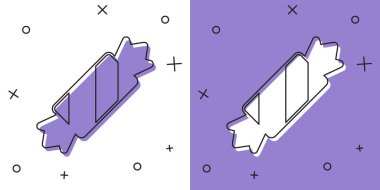 Candy simgesini beyaz ve mor arkaplanda izole et. Mutlu Noeller ve mutlu yıllar. Vektör