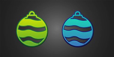 Green and blue Christmas ball icon isolated on black background. Merry Christmas and Happy New Year.  Vector