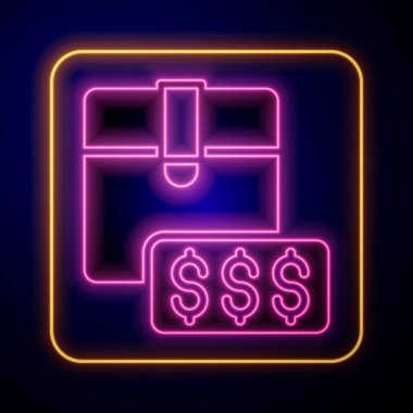 Siyah arkaplanda dolar simgesiyle parlayan neon madde fiyat etiketi. Rozet fiyatına. Dolar sembollü indirim. Reklam etiketi indirimi. Vektör