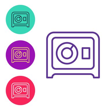 Satır Güvenli simgesini beyaz arkaplanda izole et. Kapı, şifreli bir banka kasası. Güvenilir Veri Koruma. Simgeleri renklendirin. Vektör