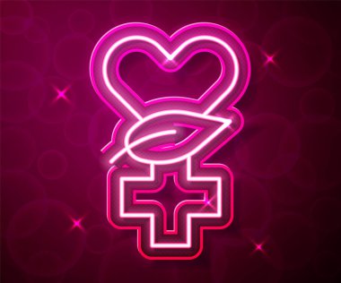 Glowing neon line Ethnoscience icon isolated on red background. Gardening, ethnoscience and organic concept.  Vector