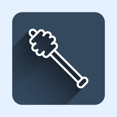 Beyaz çizgi Bal Çubuğu simgesi uzun gölge arkaplanı ile izole edilmiş. Tatlı kepçe. Mavi kare düğme. Vektör