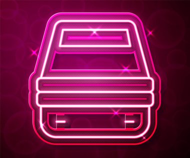 Glowing neon line Lunch box icon isolated on red background.  Vector