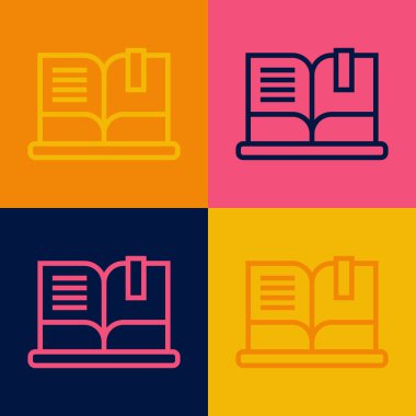 Pop Art Line Açık Kitap simgesi renk arkaplanında izole edildi. Vektör