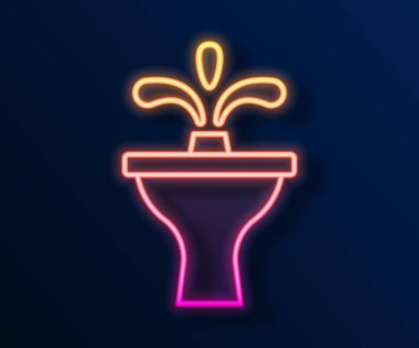 Parlayan neon hattı Çeşme simgesi siyah arkaplanda izole edildi. Vektör