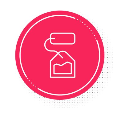 Beyaz çizgi çay poşeti simgesi beyaz arkaplanda izole edildi. Kırmızı daire düğmesi. Vektör