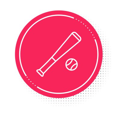 Beyaz zemin üzerinde top ikonu olan beyaz çizgi beyzbol sopası. Kırmızı daire düğmesi. Vektör