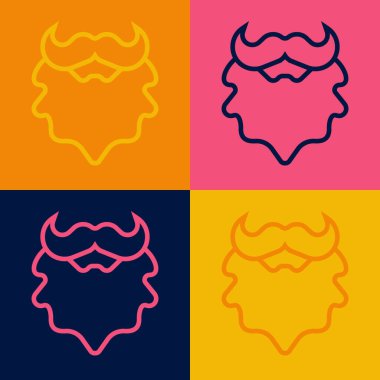 Pop sanat çizgisi bıyığı ve sakal simgesi renk arkaplanda izole edilmiş. Berber dükkanı sembolü. Yüz kılı stili. Vektör