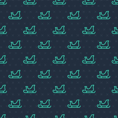 Green line Christmas santa claus sleigh icon isolated seamless pattern on blue background. Merry Christmas and Happy New Year.  Vector