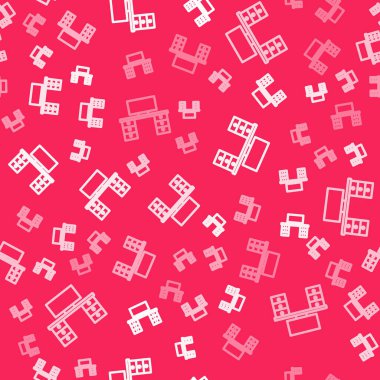 Beyaz çizgi ofis masa simgesi kırmızı arkaplanda kusursuz desen izole etti. Vektör