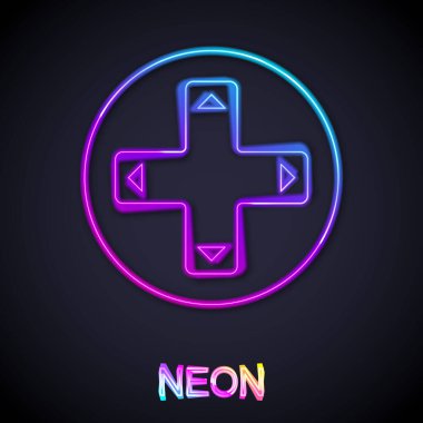 Siyah arkaplanda izole edilmiş oyun konsolu simgesi için parlayan neon çizgi oyun denetleyici veya joystick. Vektör