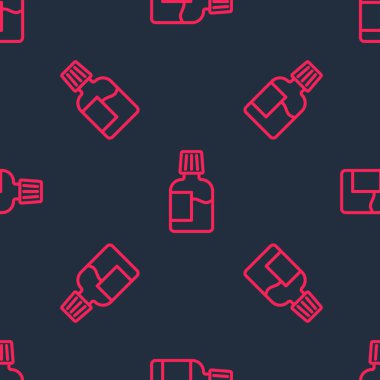 Kırmızı çizgi ağız gargarası plastik şişe ikonu siyah arka planda izole edilmiş pürüzsüz desen. Ağzını çalkalamak için sıvı. Ağız bakım ekipmanları. Vektör