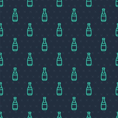 Yeşil çizgi şampanya şişesi ikonu mavi arka planda izole edilmiş kusursuz desen. Mutlu Noeller ve mutlu yıllar. Vektör