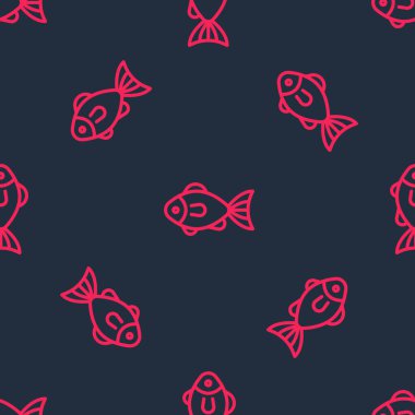 Kırmızı çizgi Balık simgesi siyah arkaplanda kusursuz desen izole etti. Vektör