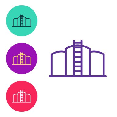 Beyaz arkaplanda petrol depolama simgesini ayır. Petrol ve gaz endüstrisi için gemi deposu. Petrol tankı teknoloji istasyonu. Simgeleri renklendirin. Vektör