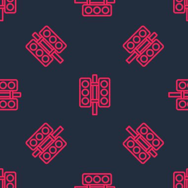 Red line Racing traffic light icon isolated seamless pattern on black background.  Vector