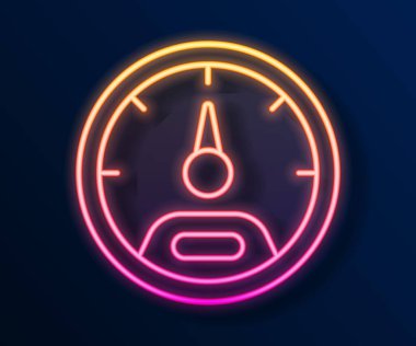 Parlayan neon çizgi hız göstergesi simgesi siyah arkaplanda izole edildi. Vektör