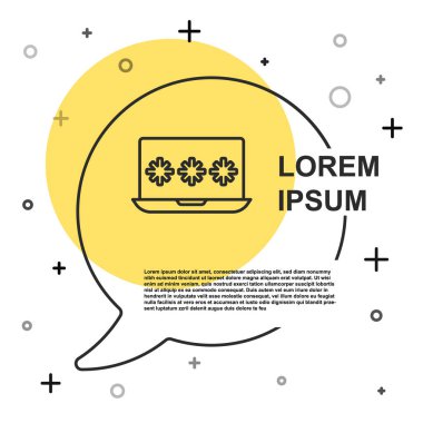 Black line Laptop with password notification icon isolated on white background. Security, personal access, user authorization, login form. Random dynamic shapes. Vector