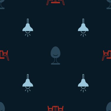 Set Table with chair, Armchair and Lamp hanging on seamless pattern. Vector