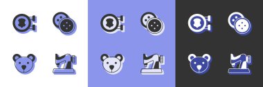 Set Sewing machine, Leather, Teddy bear plush toy and button for clothes icon. Vector