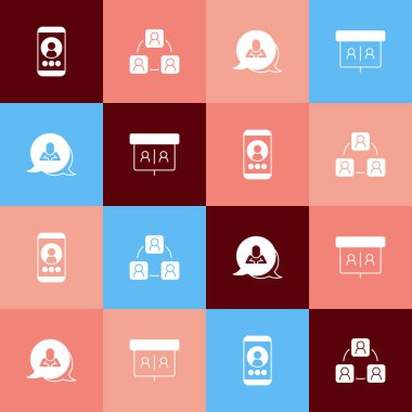 Set pop art Video chat conference, Meeting, Speech bubble and  icon. Vector