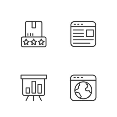Set line Worldwide, Board with graph chart, Consumer product rating and Advertising icon. Vector