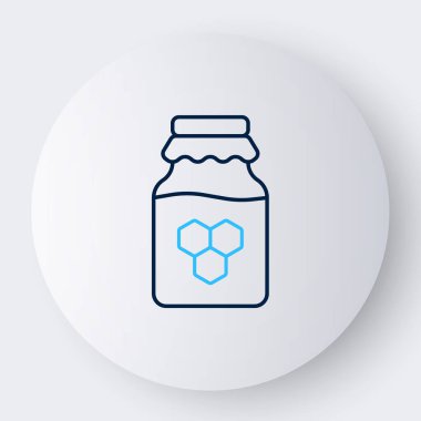 Beyaz arkaplanda izole edilmiş bal ikonu çizgi kavanozu. Yiyecek bankası. Tatlı doğal gıda sembolü. Renkli taslak konsepti. Vektör