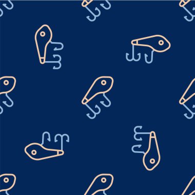 İp balıkçılığı yem simgesi mavi arka planda izole edilmiş kusursuz desen. Balık oltası. Vektör