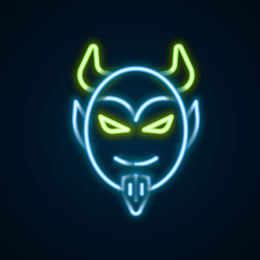 Glowing neon line Devil head icon isolated on black background. Happy Halloween party. Colorful outline concept. Vector
