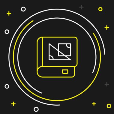 Siyah arkaplanda izole edilmiş geometri ikonu hakkında satır kitabı. Renkli taslak konsepti. Vektör