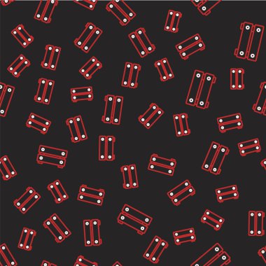 Çizgi tahta kutu simgesi siyah arkaplanda izole edilmiş kusursuz desen. Market sepeti, depo sandığı. Sebzeler ve ürünler için boş ahşap kap. Vektör