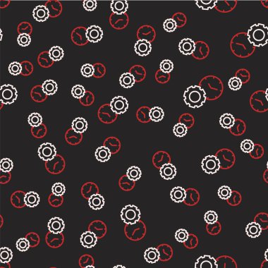 Çizgi Zaman Yönetimi simgesi siyah arkaplanda kusursuz desen izole etti. Saat ve vites tabelası. Üretkenlik sembolü. Vektör