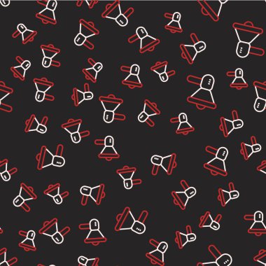 Çizgi megafon simgesi siyah arkaplanda izole edilmiş pürüzsüz desen. Sözcü işareti. Vektör