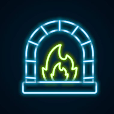 Parlayan neon hattı siyah zemin üzerinde izole edilmiş Blacksmith fırın ikonu. Renkli taslak konsepti. Vektör