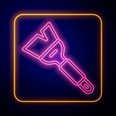 Glowing neon Beekeeping brush icon isolated on black background. Tool of the beekeeper.  Vector