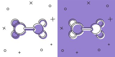 Molekül simgesini beyaz ve mor arkaplanda izole et. Kimya moleküllerinin yapısı, fen öğretmenlerinin yenilikçi eğitim posteri. Vektör