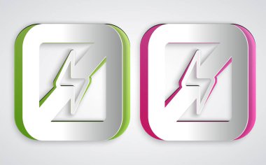 Kağıt kesiği. Gri arkaplanda yıldırım simgesi yok. Elektrik yok. Kağıt sanatı tarzı. Vektör