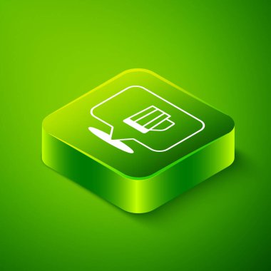 Yeşil arka planda izole edilmiş Isome Tahta Bira Kupa ikonu. Yeşil kare düğmesi. Vektör