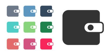 Beyaz arkaplanda siyah cüzdan simgesi izole edildi. Çanta ikonu. Nakit tasarruf sembolü. Simgeleri renklendirin. Vektör