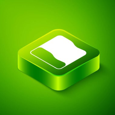 Yeşil arkaplanda izole edilmiş dikdörtgen yastık simgesi. Yastık tabelası. Ortopedik yastık. Yeşil kare düğmesi. Vektör