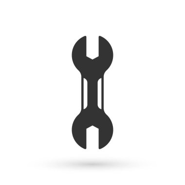 Gri İngiliz anahtarı simgesi beyaz arkaplanda izole edildi. Anahtar tamir aleti. Servis aracı sembolü. Vektör