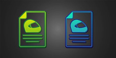 Siyah arkaplanda yeşil ve mavi yarış başlığı simgesi var. Olağanüstü bir spor. Spor malzemeleri. Vektör